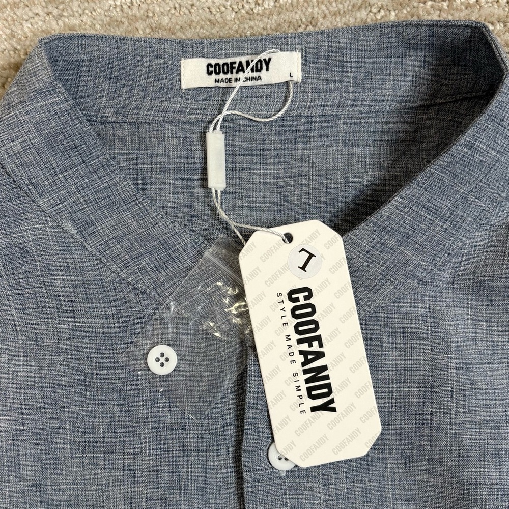NWT Coofandy 1/2 Button Placket Popover Blouse Womens Sz Large Roll Short Sleeve - Picture 2 of 10